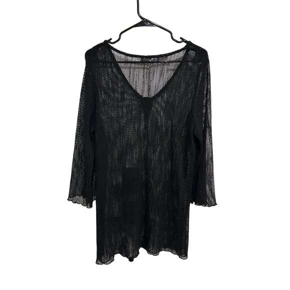 Dotti Black Sheer Mesh Beach Cover-Up Tunic Top V-Neck 3/4 Sleeve Womens Size L - Picture 2 of 8